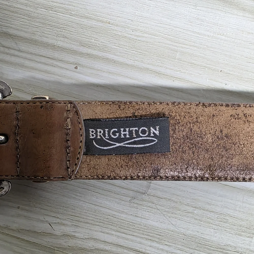 Brighton Brown and Silver Leather Belt with Distinctive Buckle